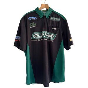 Roush Fenway Racing Ford NASCAR Men Sz XL Black Green 1/4 Zip Pullover Shirt VTG